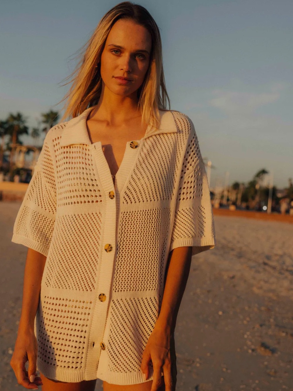 Billabong Cool Down Short Sleeve Knit Button Front Beach Cover-Up